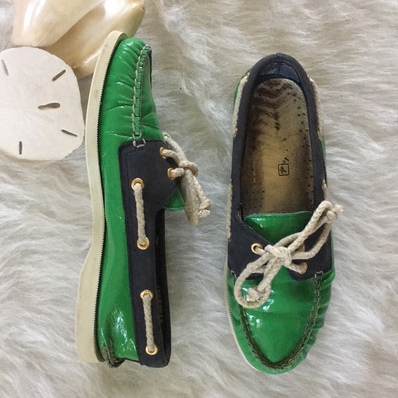 Sperry Navy and Green Patent Boat Shoes - Picture 1 of 8